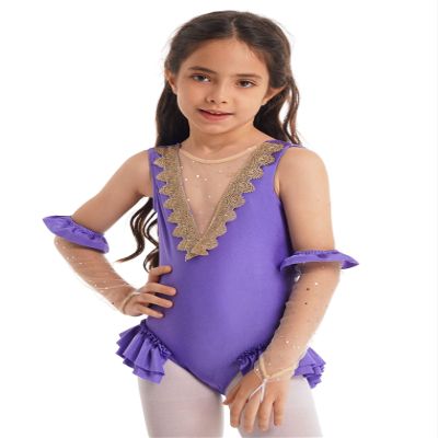 YEAHDOR Little Girls' Circus Show Costume Fancy Dress One Piece Dance Leotard Performance Uniform Halloween Outfit Lavender 7-8