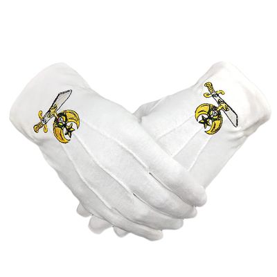 Freemasoner Shriner Symbol Hand Embroidered Cotton Masonic White Gloves