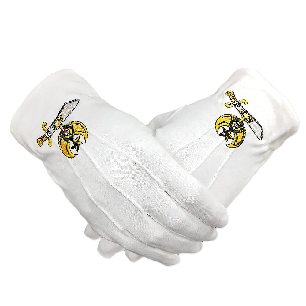 Freemasoner Shriner Symbol Hand Embroidered Cotton Masonic White Gloves