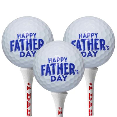 Fathers Day Golf Gift Set 3 Golf Balls Printed with Happy Fathers Day & 20 White Tees Printed with #1 DAD Tournament Quality Balls Unique Gift for Dad or Grandpa