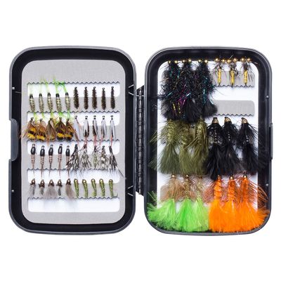 BASSDASH Fly Fishing Flies Kit Fly Assortment Trout Bass Fishing with Fly Box, 36/64/72/76/80/96pcs with Dry/Wet Flies, Nymphs, Streamers, Popper
