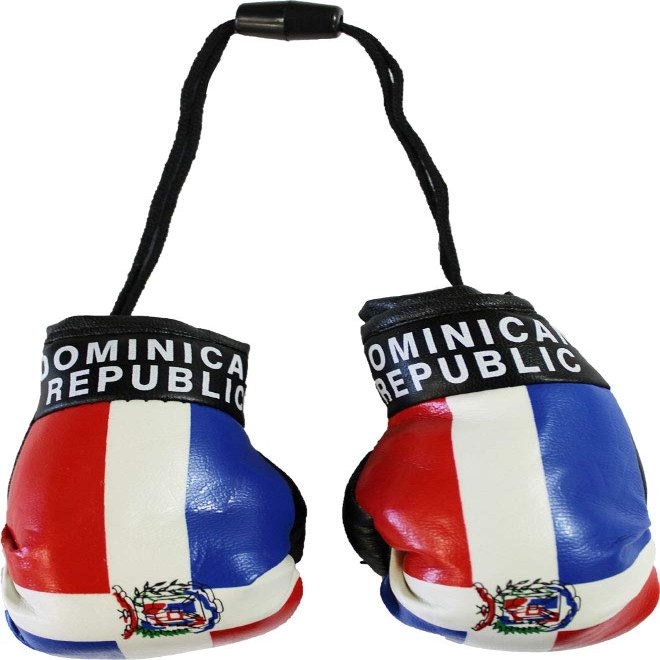 Dominican Republic Novelty Mini Boxing Gloves with Black Plastic Snap Connection