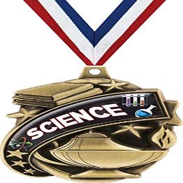 Science Medals - 1 1/2" Gold Science Fair Medal, Great Kids Science Awards with Custom Engraving 20 Pack