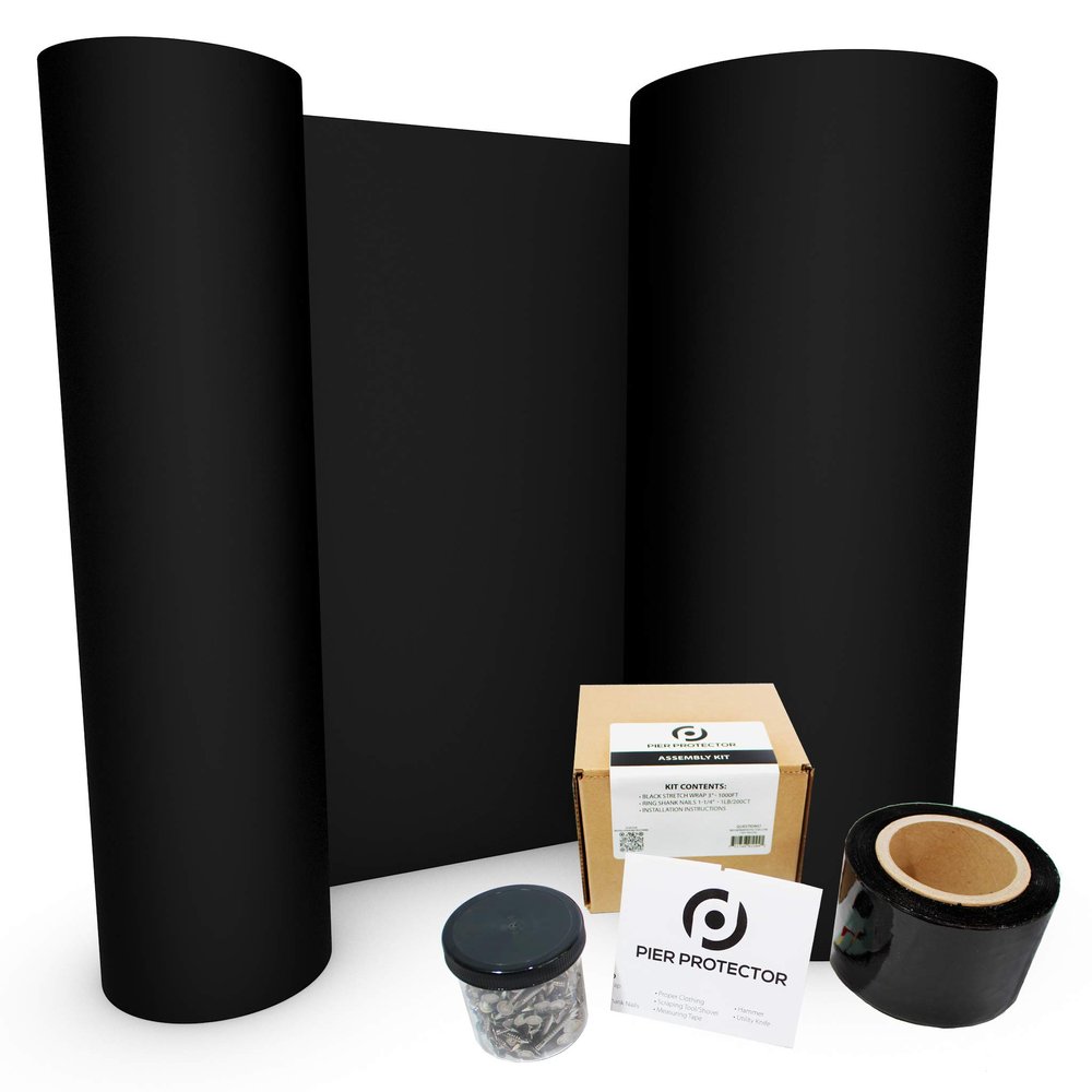 Pier Protector - Pile Wrap for Docks & Piers - 48 inch (30 feet + Install Kit)