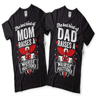 Nurse Practitioner Mother Father Shirts NP Parents Tee Matching Tshirt Men Medium - Women XL Black