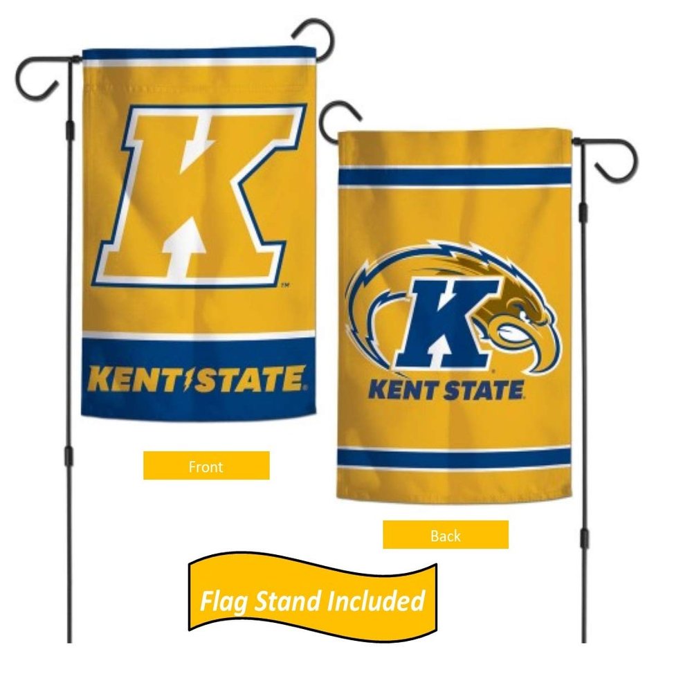 College Garden Flag Set With Stand, Printed in the USA, 12.5" x 18" College Flag With Three Piece Steel Yard Flag Stand Holder (Kent State)