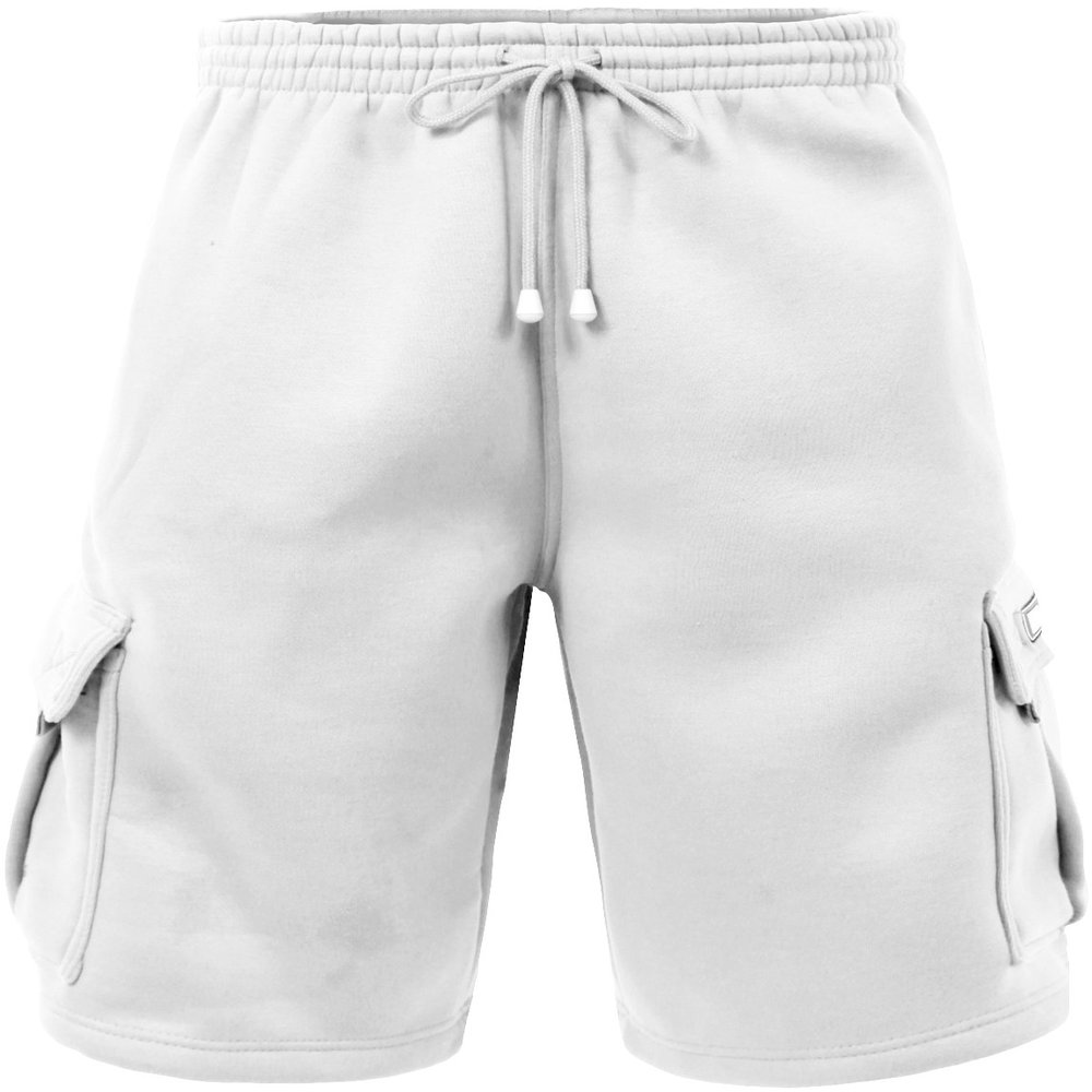 J. LOVNY Men's Comfy Fit Summer Drawstring Fleece Cargo SweatShorts M-7XL White
