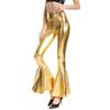 Women High Rise Slim Fitted Pants Ruffle Hem Mermaid Wet Look Bell Bottoms Long Trousers Nightwear Clubwear Halloween Costume Fancy Dress Up Night Party Dance Party Golden M view 1