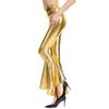 Women High Rise Slim Fitted Pants Ruffle Hem Mermaid Wet Look Bell Bottoms Long Trousers Nightwear Clubwear Halloween Costume Fancy Dress Up Night Party Dance Party Golden M view 2