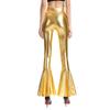 Women High Rise Slim Fitted Pants Ruffle Hem Mermaid Wet Look Bell Bottoms Long Trousers Nightwear Clubwear Halloween Costume Fancy Dress Up Night Party Dance Party Golden M view 3