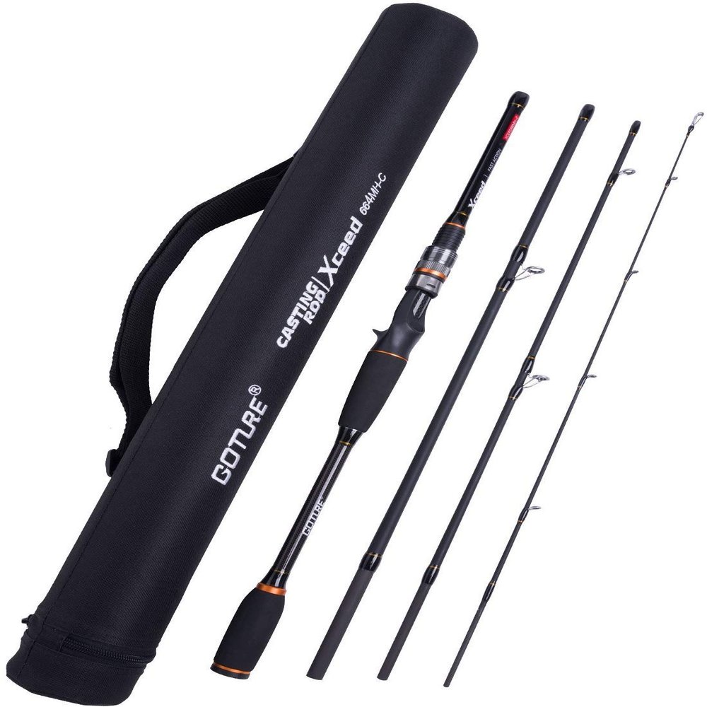 baitcasting Rod, 4 Piece Casting Spinning Fishing Rods Portable 4 pc Lightweight Carbon Fiber Poles M Power MF Action 8ft