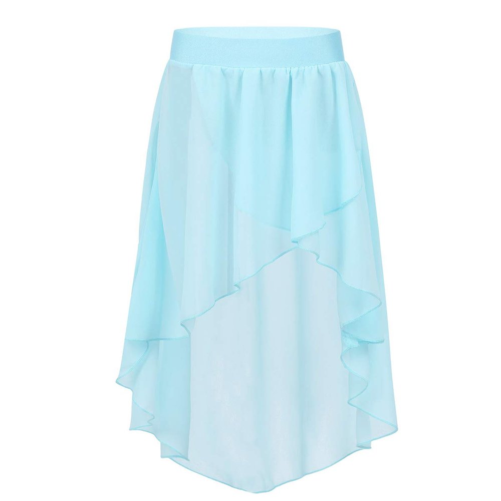Agoky Girls' Chiffon Hi-Low Dance Skirt Lyrical Ballet Jazz Latin Dance Dress Costumes Studio Practice Performance Light_Blue 11-12