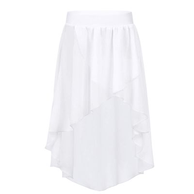 Agoky Girls' Chiffon Hi-Low Dance Skirt Lyrical Ballet Jazz Latin Dance Dress Costumes Studio Practice Performance White 7-8