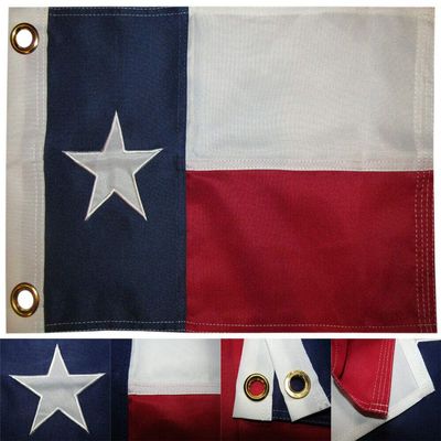 MWS 12x18 State of Texas Appliqued 12"x18" 600D Nylon Embroidered Flag 2 Clips