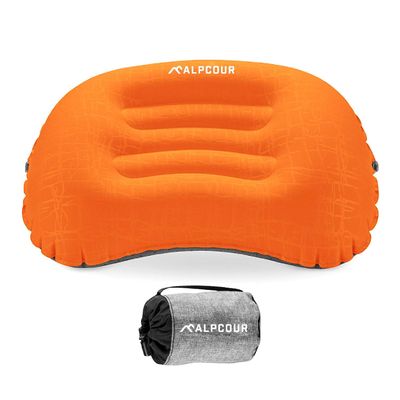 Alpcour Camping Pillow Large, Inflatable, Ultralight Sleeping Pillow with Easy Blow Up Design, Soft Waterproof Exterior Cover and Compact Carry Case for Hiking, Backpacking, Airplane Travel & More