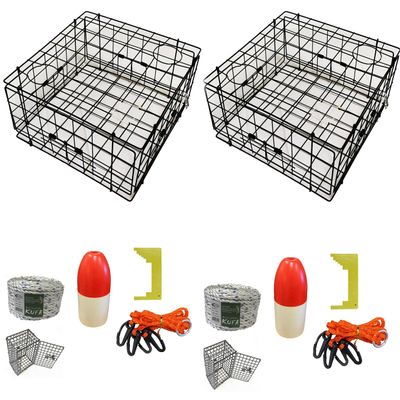 2-Pack of KUFA Vinyl Coated Crab Traps & Accessory Kits (100' Non-Lead Sinking line,Caliper,Harness,Bait Bag & 14" Float) (S60+CEM3) x2