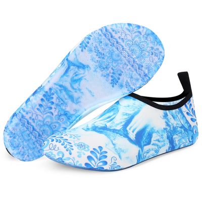 ANLUKE Water Shoes Barefoot Aqua Yoga Socks Quick-Dry Beach Swim Surf Shoes for Women Men Cyan/Flower 36/37
