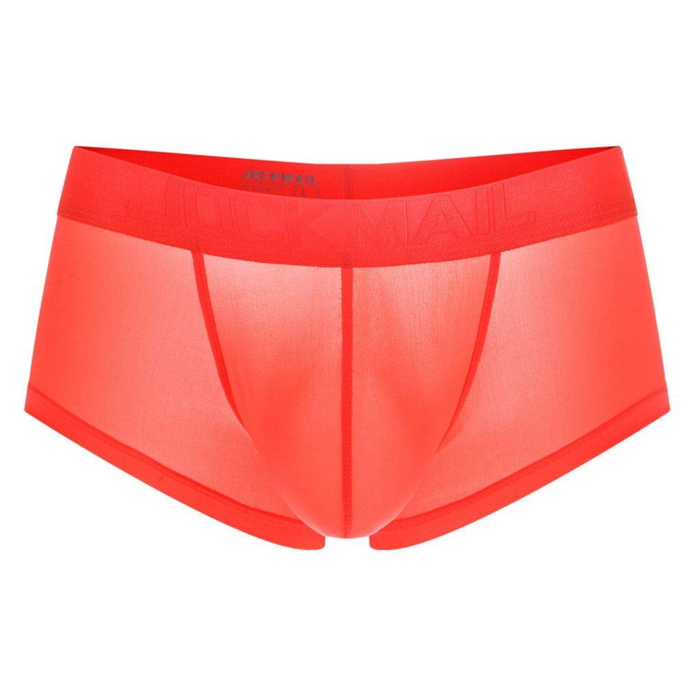 JOCKMAIL Ultra-thin Ice Sexy Underwear Men Boxers Solid Convex Mens Underpants Short Panties Gay Male Boxers (M, Red)