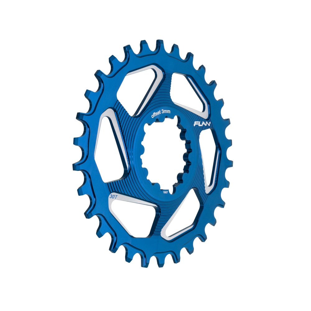 Funn Solo DX Narrow Wide Chainring for 9 10 11 12 Speed Chain, Fits SRAM Direct Mount Interface Crankset, Boost 3mm Offset, Single Speed Bike Chain Ring for MTB, BMX Bike and Road Bike (30T, Blue)