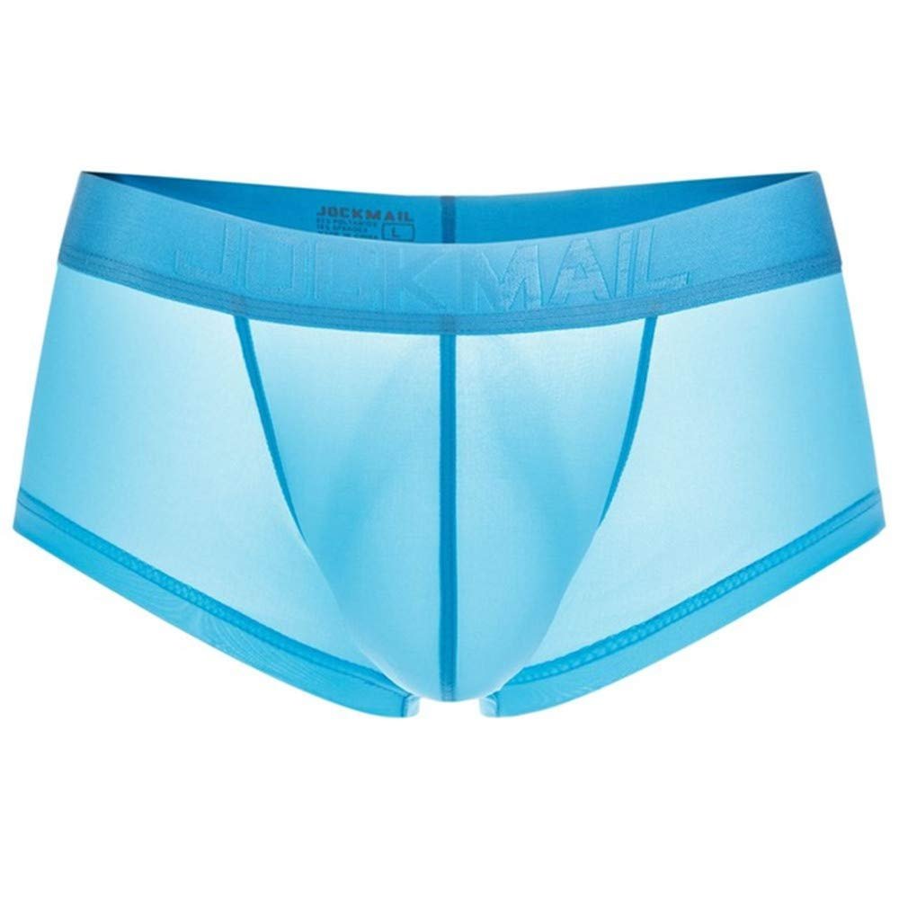 JOCKMAIL Ultra-thin Ice Sexy Underwear Men Boxers Solid Convex Mens Underpants Short Panties Gay Male Boxers (XL, Blue)
