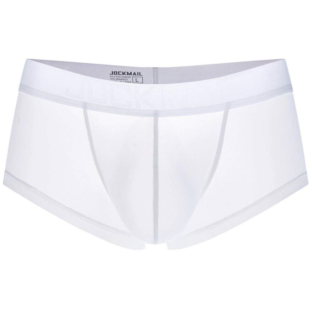 JOCKMAIL Ultra-thin Ice Sexy Underwear Men Boxers Solid Convex Mens Underpants Short Panties Gay Male Boxers (M, White)