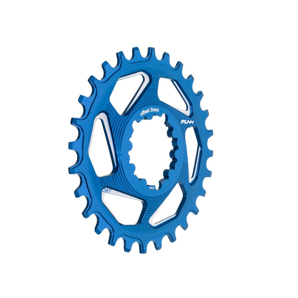 Funn Solo DX Narrow Wide Chainring for 9 10 11 12 Speed Chain, Fits SRAM Direct Mount Interface Crankset, Boost 3mm Offset, Single Speed Bike Chain Ring for MTB, BMX Bike and Road Bike (28T, Blue)
