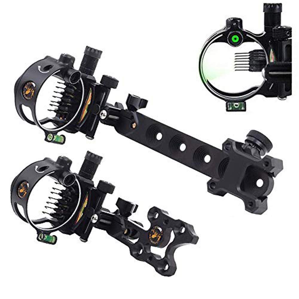 ZSHJGJR Archery Bow Sight 5 Pin 0.019 Optical Fiber Sight CNC Aluminum Horizontal Vertical Adjustment for Compound Bow Sight Accessory (Black-Long-7 pins)