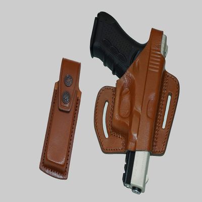 ALIS34090 Pancake Leather Holster Open-end Thumb Break RH & Single Magazine Pouch for Glock 17 19 22 23 Handmade!