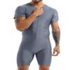 easyforever Men's Stretchy Short Sleeves Leotard Gym Workout Athletic Wrestling Singlet Bodysuit Gray Medium view 2