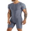easyforever Men's Stretchy Short Sleeves Leotard Gym Workout Athletic Wrestling Singlet Bodysuit Gray Medium view 3