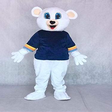 rushopn Cute White Bear with Black Shirt Mascot Costumes Animal