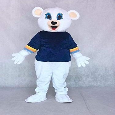 rushopn Cute White Bear with Black Shirt Mascot Costumes Animal