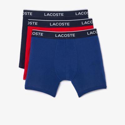 Lacoste Men's Cotton Stretch Essentials Boxer Briefs, 3-pack, Navy Blue/Red/Deep Ocean (New), X-Large