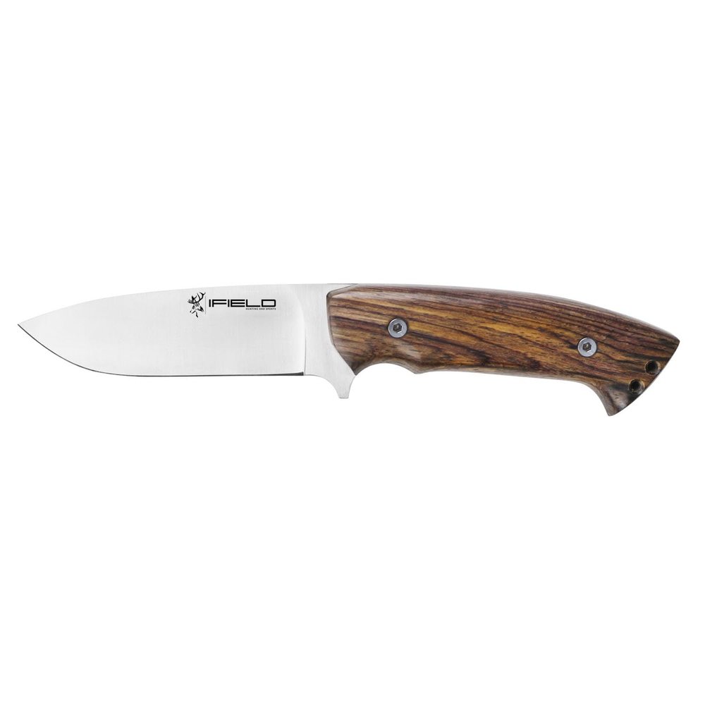 iFIELD Bushcraft Hunting Knife Workout EL29112  4.5 MOVA Full-Tang Satin Blade, Cocobolo Handle, Brown Leather Sheath, Outdoor Survival Camping Tool