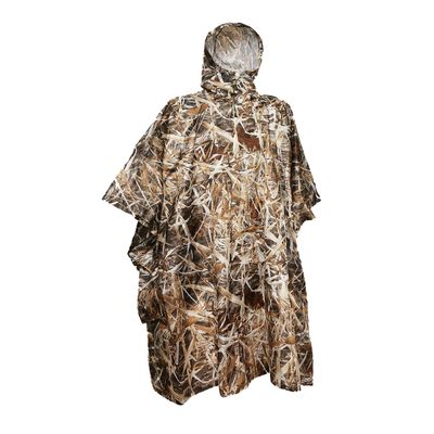 AUSCAMOTEK Wetland Camo Rain Poncho Hooded Waterproof Camouflauge Raincoat with Waterfowl Duck Blind Pattern for Hunting Hiking Camping Fishing