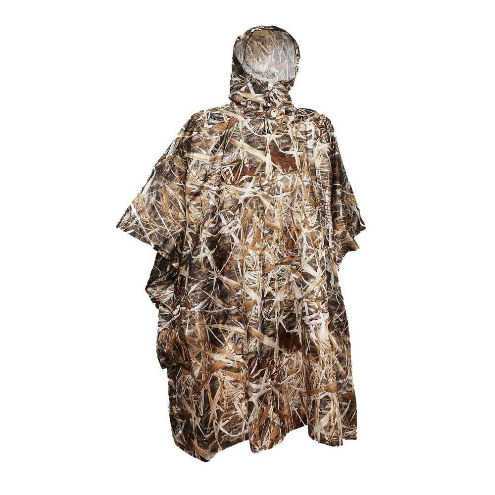 AUSCAMOTEK Wetland Camo Rain Poncho Hooded Waterproof Camouflauge Raincoat with Waterfowl Duck Blind Pattern for Hunting Hiking Camping Fishing