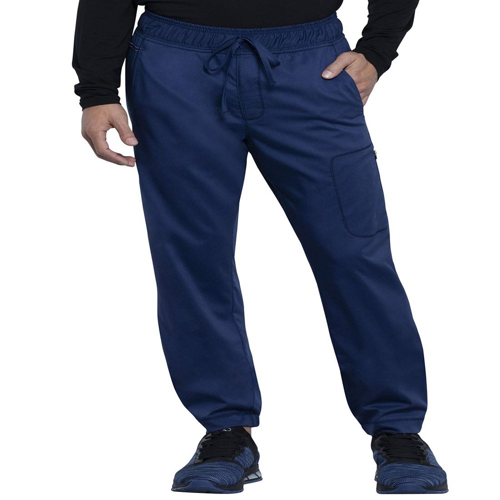 Cherokee Joggers for Men Modern Fit Scrub Pant with Drawstring Waistband, 5 Pockets, Soft 2-Way Stretch Fabric - WW012S, L Short, Navy