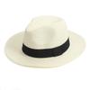 Fuaisi Wide Brim Straw Panama Sun Hat for Women Summer Travel Beach Hat Fedora UPF50 + A-White view 1