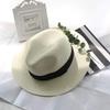 Fuaisi Wide Brim Straw Panama Sun Hat for Women Summer Travel Beach Hat Fedora UPF50 + A-White view 3