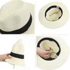Fuaisi Wide Brim Straw Panama Sun Hat for Women Summer Travel Beach Hat Fedora UPF50 + A-White view 4