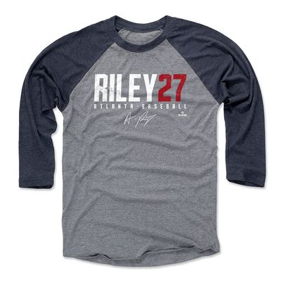 500 LEVEL Austin Riley 3/4 Sleeve T-Shirt (Baseball Tee, XXX-Large, Navy/Heather Gray) - Austin Riley Elite R WHT
