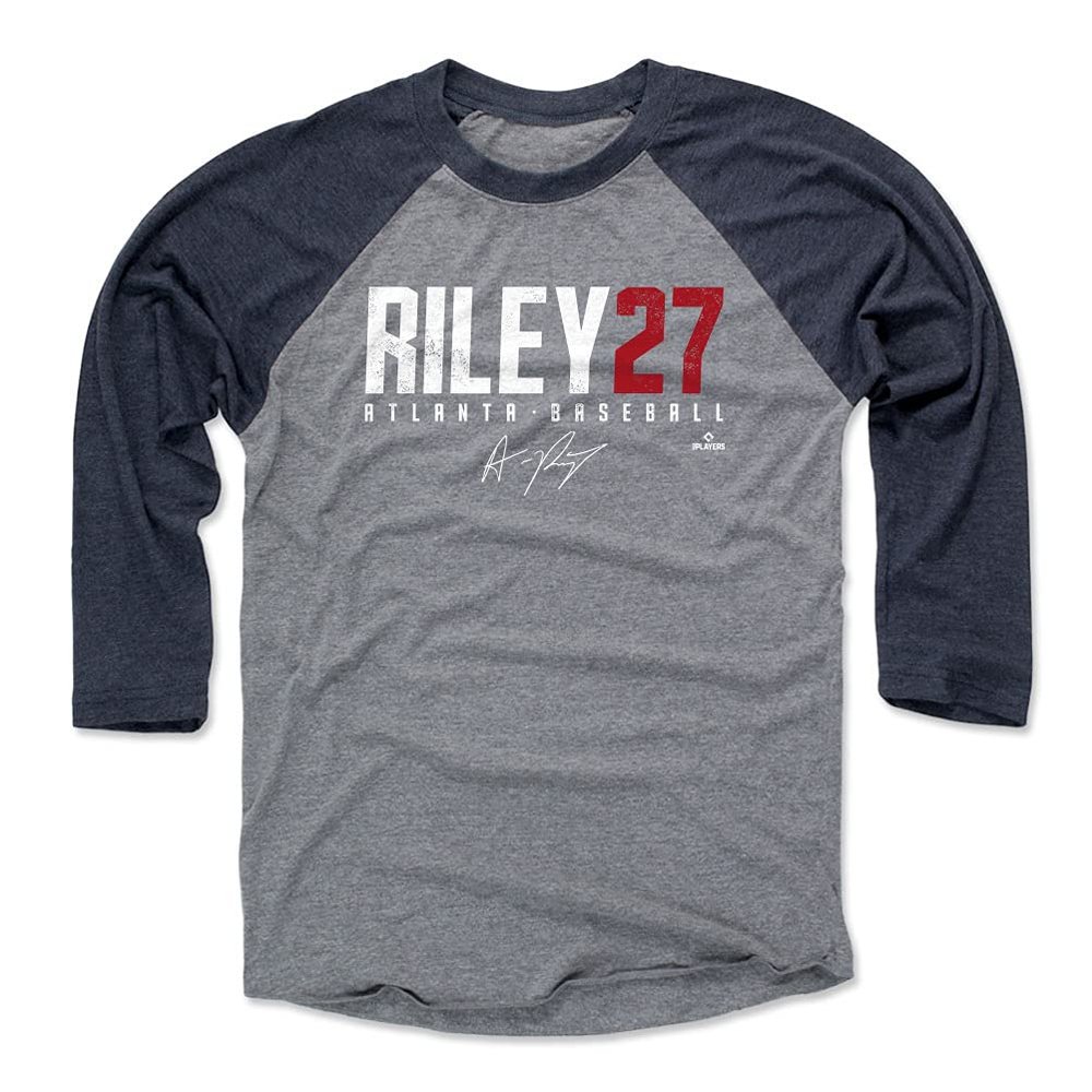 500 LEVEL Austin Riley 3/4 Sleeve T-Shirt (Baseball Tee, XXX-Large, Navy/Heather Gray) - Austin Riley Elite R WHT