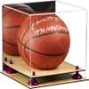 Better Display Cases Basketball Holder Clear Full Size Acrylic Display Case with Purple Risers ,Wood Two Tiered Base ,Mirror Back 11" L x 11" W x 11" H (A001-PR) view 1