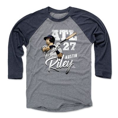 500 LEVEL Austin Riley 3/4 Sleeve T-Shirt (Baseball Tee, X-Small, Navy/Heather Gray) - Austin Riley Team W WHT