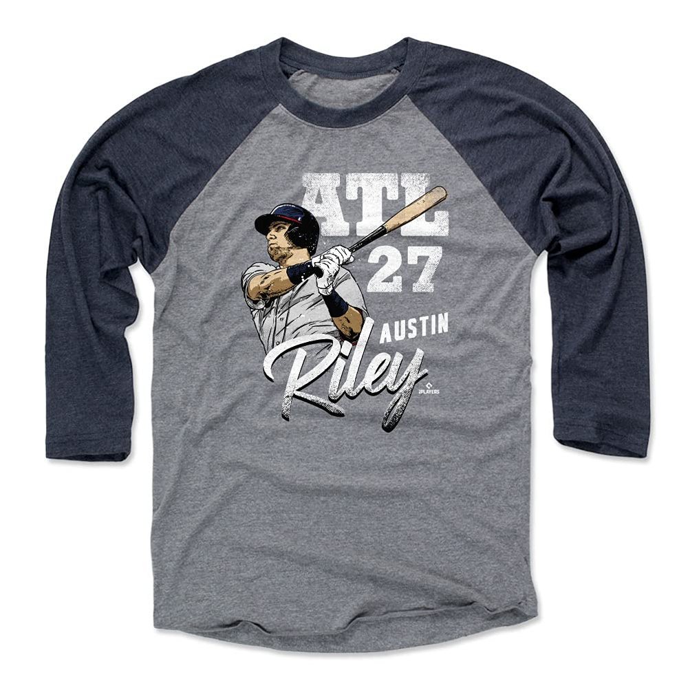 500 LEVEL Austin Riley 3/4 Sleeve T-Shirt (Baseball Tee, X-Small, Navy/Heather Gray) - Austin Riley Team W WHT
