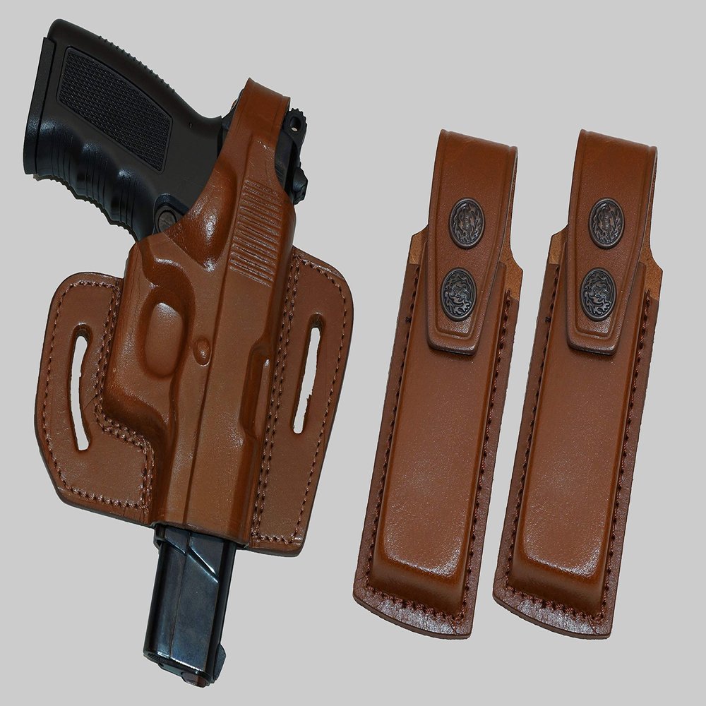 ALIS344202 Leather Pancake Holster Open-end Thumb Break RH & 2 Single Mag Pouches for Colt 1911 & All Other 1911 Models Handmade!