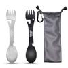PSKOOK 5-in-1 Utility Tactical Spork, 2-Pack Stainless Steel Spoon & Bottle Opener, Fork & Knife, Can Opener Combo Camping Utensil for Hiking, Camping or Backpacking (Black & Matte Silver) view 1