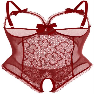 AIBINGGE Lingerie for Women One-Piece Teddy Lingerie Sexy Bodysuit Lace Nightie S-3XL(Wine Red,XL)