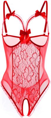 AIBINGGE Lingerie for Women One-Piece Teddy Lingerie Sexy Bodysuit Lace Nightie S-3XL(Red,L)