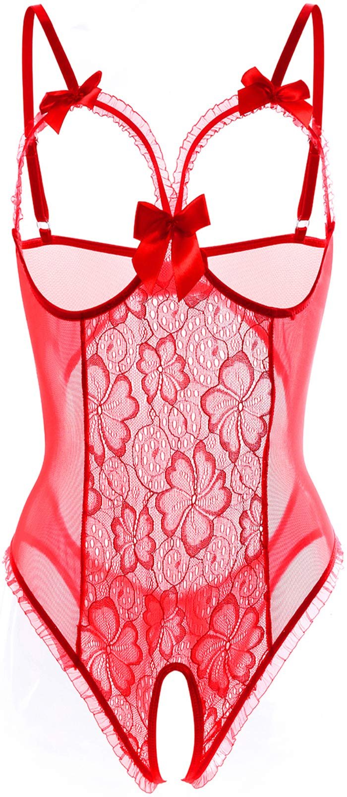 AIBINGGE Lingerie for Women One-Piece Teddy Lingerie Sexy Bodysuit Lace Nightie S-3XL(Red,L)